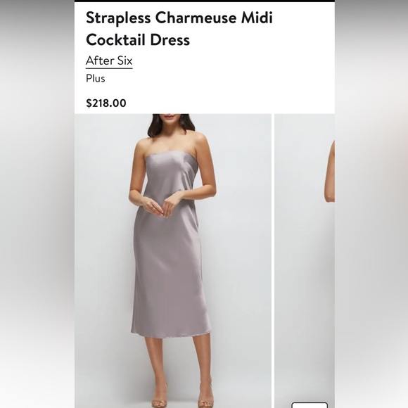 Strapless Charmeuse Midi Cocktail Dress - Picture 1 of 9